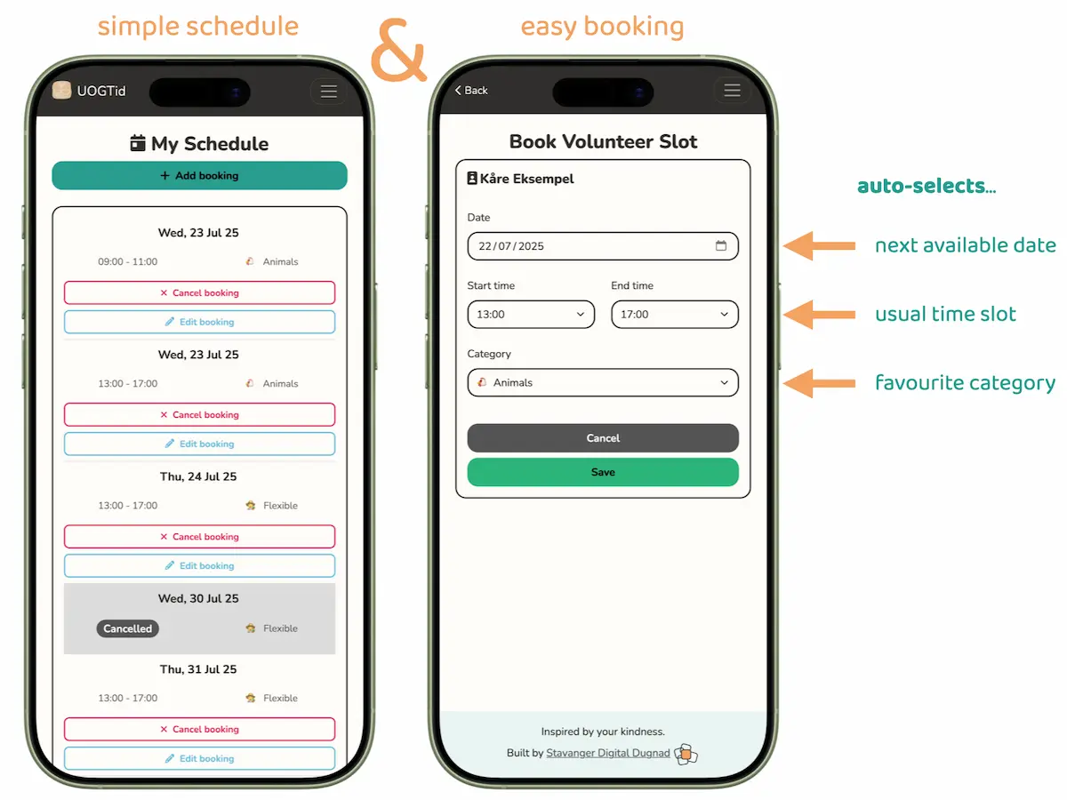 Side-by-side of Mobile View. "Book a Shift" screen.