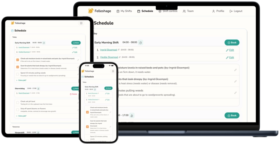 Vaktbok responsive design - laptop, tablet, and mobile views